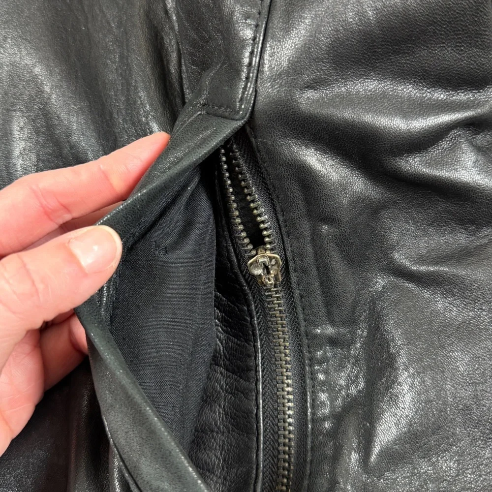 Vintage 90s‎ Prestige Black Soft Genuine Leather Full Zip Bomber Jacket Men’s XL